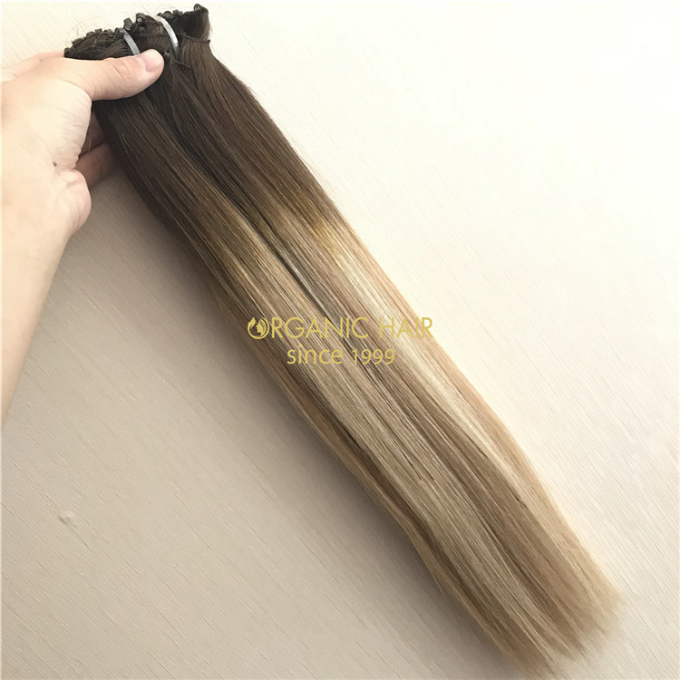 Human hand tied wefts hair extensions ombre color on sale X151